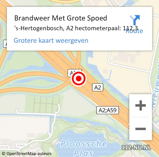 Locatie op kaart van de 112 melding: Brandweer Met Grote Spoed Naar 's-Hertogenbosch, A2 hectometerpaal: 112,3 op 8 oktober 2021 18:51
