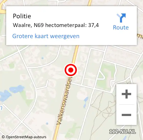 Locatie op kaart van de 112 melding: Politie Waalre, N69 hectometerpaal: 37,4 op 8 oktober 2021 18:57