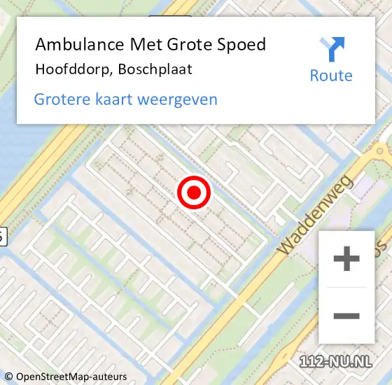 Locatie op kaart van de 112 melding: Ambulance Met Grote Spoed Naar Hoofddorp, Boschplaat op 8 oktober 2021 19:09