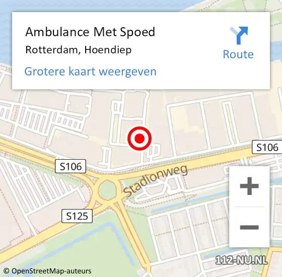 Locatie op kaart van de 112 melding: Ambulance Met Spoed Naar Rotterdam, Hoendiep op 8 oktober 2021 19:20