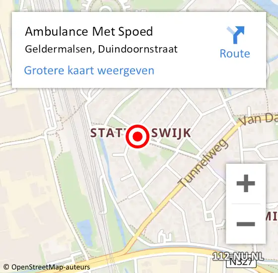 Locatie op kaart van de 112 melding: Ambulance Met Spoed Naar Geldermalsen, Duindoornstraat op 8 oktober 2021 19:31