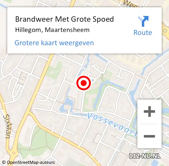 Locatie op kaart van de 112 melding: Brandweer Met Grote Spoed Naar Hillegom, Maartensheem op 8 oktober 2021 19:43