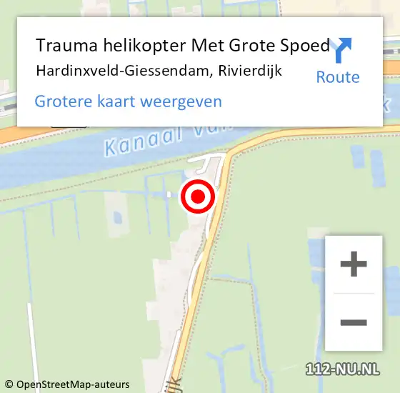 Locatie op kaart van de 112 melding: Trauma helikopter Met Grote Spoed Naar Hardinxveld-Giessendam, Rivierdijk op 8 oktober 2021 19:57