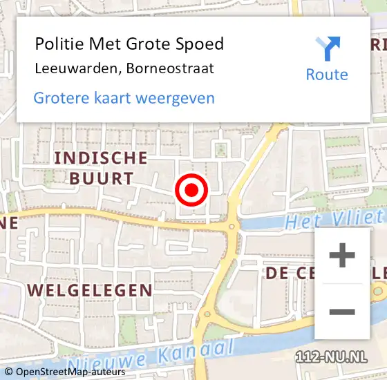 Locatie op kaart van de 112 melding: Politie Met Grote Spoed Naar Leeuwarden, Borneostraat op 8 oktober 2021 20:02