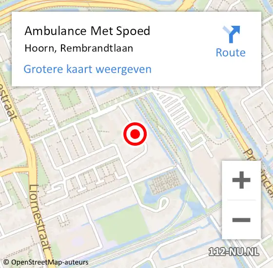 Locatie op kaart van de 112 melding: Ambulance Met Spoed Naar Hoorn, Rembrandtlaan op 8 oktober 2021 20:06