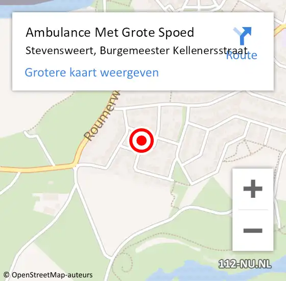 Locatie op kaart van de 112 melding: Ambulance Met Grote Spoed Naar Stevensweert, Burgemeester Kellenersstraat op 8 oktober 2021 20:28