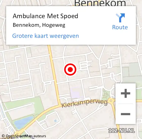 Locatie op kaart van de 112 melding: Ambulance Met Spoed Naar Bennekom, Hogeweg op 8 oktober 2021 21:01