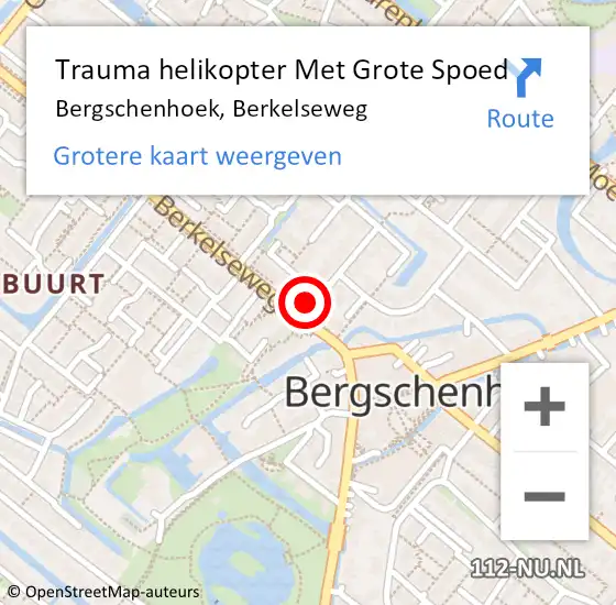 Locatie op kaart van de 112 melding: Trauma helikopter Met Grote Spoed Naar Bergschenhoek, Berkelseweg op 8 oktober 2021 21:06