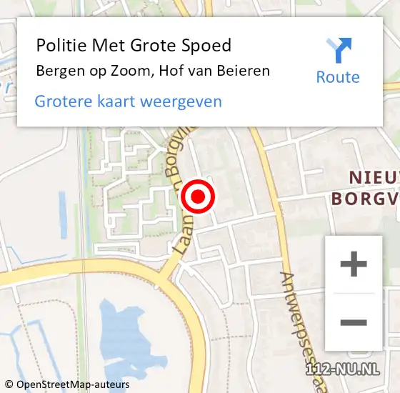 Locatie op kaart van de 112 melding: Politie Met Grote Spoed Naar Bergen op Zoom, Hof van Beieren op 8 oktober 2021 21:19