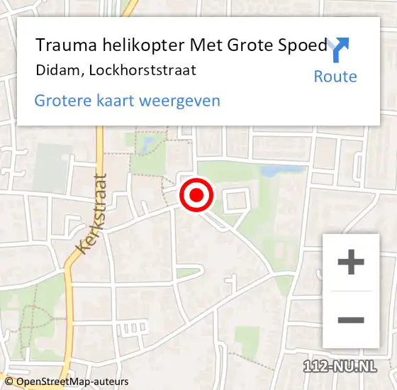 Locatie op kaart van de 112 melding: Trauma helikopter Met Grote Spoed Naar Didam, Lockhorststraat op 8 oktober 2021 21:38