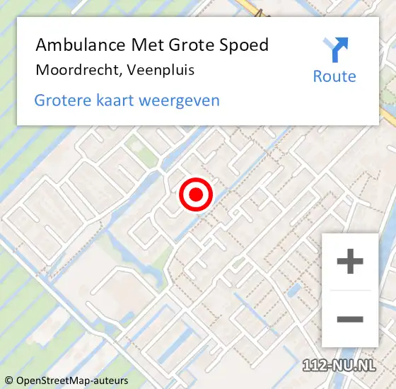 Locatie op kaart van de 112 melding: Ambulance Met Grote Spoed Naar Moordrecht, Veenpluis op 8 oktober 2021 21:52