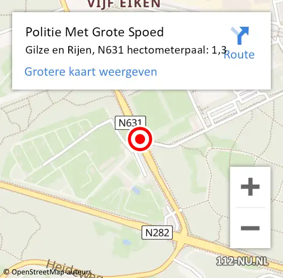 Locatie op kaart van de 112 melding: Politie Met Grote Spoed Naar Gilze en Rijen, N631 hectometerpaal: 1,3 op 8 oktober 2021 21:58