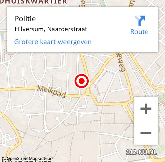 Locatie op kaart van de 112 melding: Politie Hilversum, Naarderstraat op 8 oktober 2021 22:40