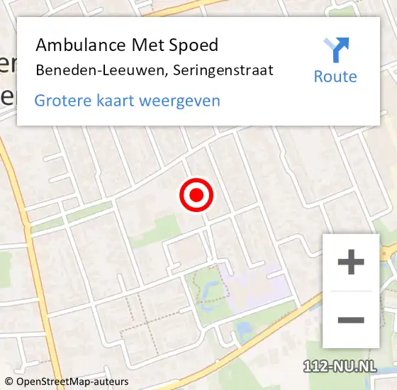 Locatie op kaart van de 112 melding: Ambulance Met Spoed Naar Beneden-Leeuwen, Seringenstraat op 8 oktober 2021 22:49