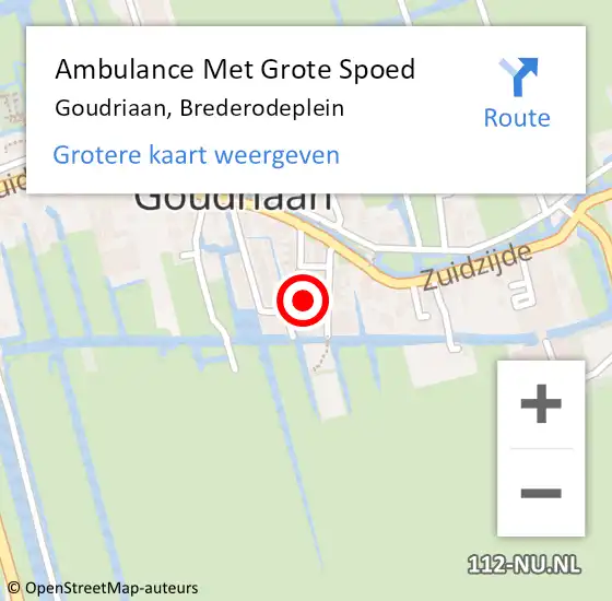 Locatie op kaart van de 112 melding: Ambulance Met Grote Spoed Naar Goudriaan, Brederodeplein op 8 oktober 2021 22:59