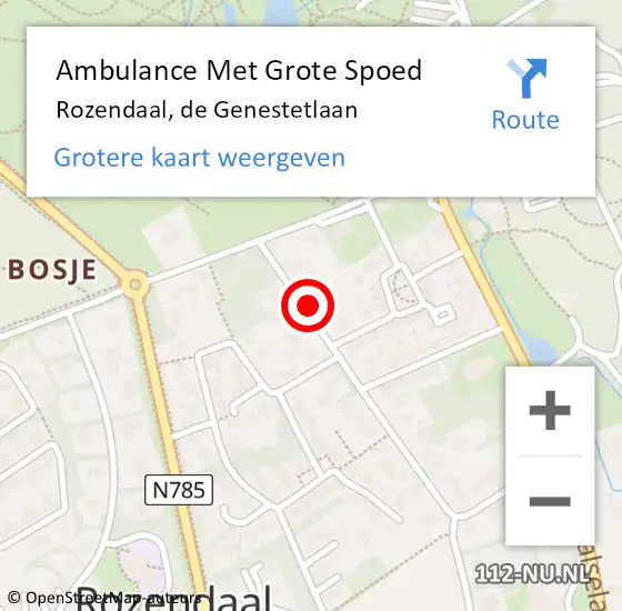 Locatie op kaart van de 112 melding: Ambulance Met Grote Spoed Naar Rozendaal, de Genestetlaan op 8 oktober 2021 23:32