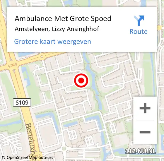 Locatie op kaart van de 112 melding: Ambulance Met Grote Spoed Naar Amstelveen, Lizzy Ansinghhof op 8 oktober 2021 23:51