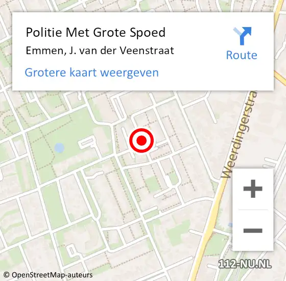 Locatie op kaart van de 112 melding: Politie Met Grote Spoed Naar Emmen, J. van der Veenstraat op 9 oktober 2021 00:20