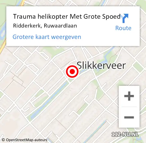 Locatie op kaart van de 112 melding: Trauma helikopter Met Grote Spoed Naar Ridderkerk, Ruwaardlaan op 9 oktober 2021 00:56