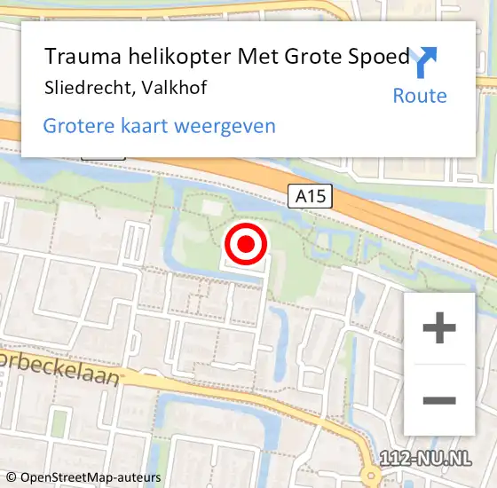 Locatie op kaart van de 112 melding: Trauma helikopter Met Grote Spoed Naar Sliedrecht, Valkhof op 9 oktober 2021 01:13