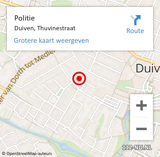 Locatie op kaart van de 112 melding: Politie Duiven, Thuvinestraat op 9 oktober 2021 01:41