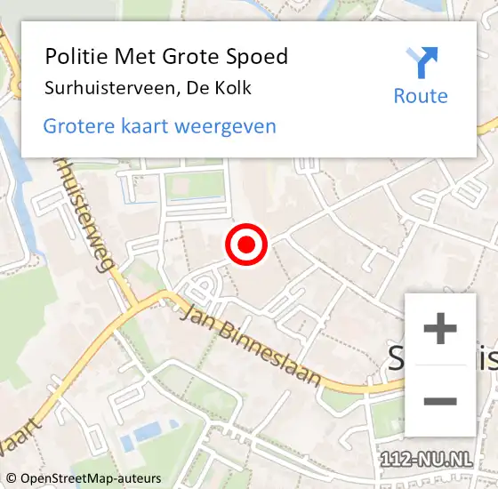 Locatie op kaart van de 112 melding: Politie Met Grote Spoed Naar Surhuisterveen, De Kolk op 9 oktober 2021 01:50