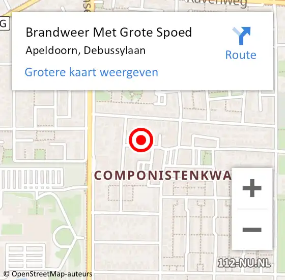 Locatie op kaart van de 112 melding: Brandweer Met Grote Spoed Naar Apeldoorn, Debussylaan op 9 oktober 2021 05:33