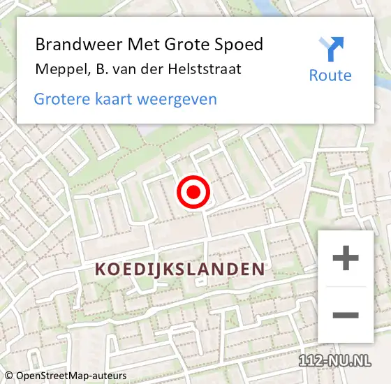 Locatie op kaart van de 112 melding: Brandweer Met Grote Spoed Naar Meppel, B. van der Helststraat op 9 oktober 2021 06:33