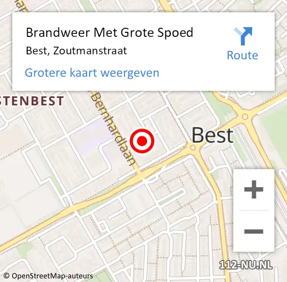 Locatie op kaart van de 112 melding: Brandweer Met Grote Spoed Naar Best, Zoutmanstraat op 9 oktober 2021 07:02