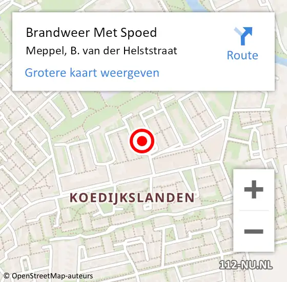 Locatie op kaart van de 112 melding: Brandweer Met Spoed Naar Meppel, B. van der Helststraat op 9 oktober 2021 07:09