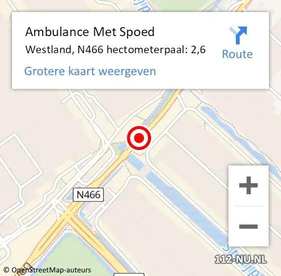 Locatie op kaart van de 112 melding: Ambulance Met Spoed Naar Westland, N466 hectometerpaal: 2,6 op 9 oktober 2021 07:23