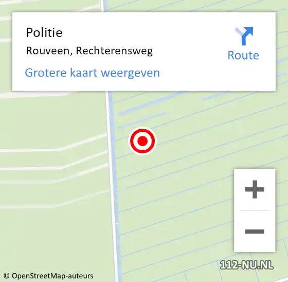 Locatie op kaart van de 112 melding: Politie Rouveen, Rechterensweg op 9 oktober 2021 07:57