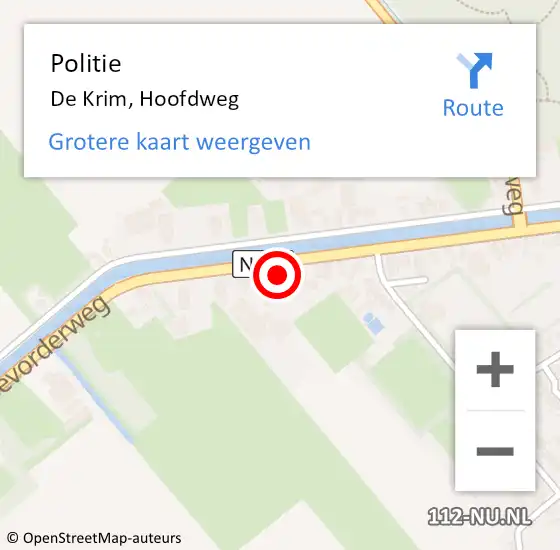 Locatie op kaart van de 112 melding: Politie De Krim, Hoofdweg op 9 oktober 2021 08:30