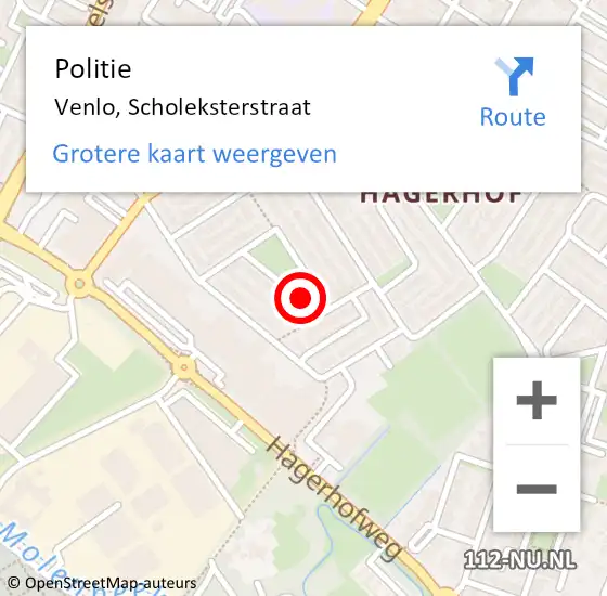 Locatie op kaart van de 112 melding: Politie Venlo, Scholeksterstraat op 9 oktober 2021 08:40