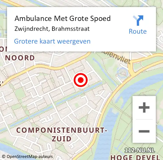 Locatie op kaart van de 112 melding: Ambulance Met Grote Spoed Naar Zwijndrecht, Brahmsstraat op 9 oktober 2021 08:54