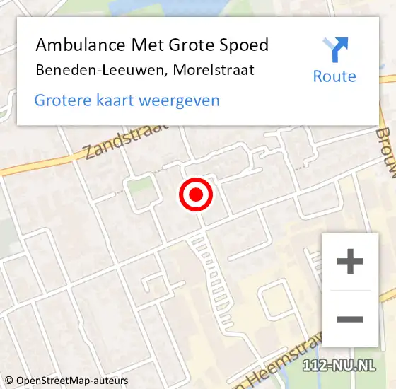 Locatie op kaart van de 112 melding: Ambulance Met Grote Spoed Naar Beneden-Leeuwen, Morelstraat op 9 oktober 2021 09:30