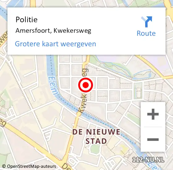 Locatie op kaart van de 112 melding: Politie Amersfoort, Kwekersweg op 9 oktober 2021 10:11