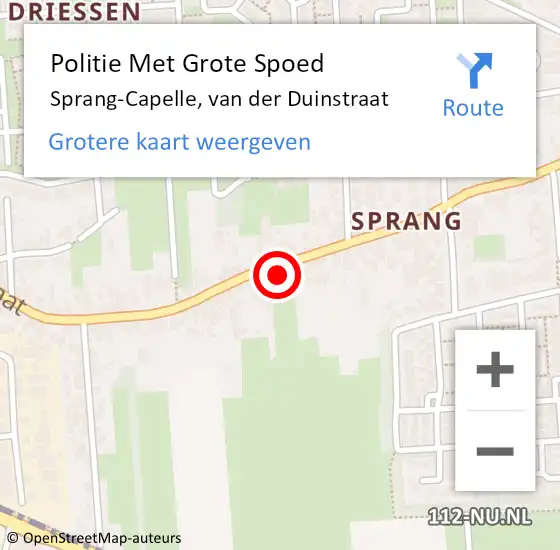 Locatie op kaart van de 112 melding: Politie Met Grote Spoed Naar Sprang-Capelle, van der Duinstraat op 9 oktober 2021 10:16