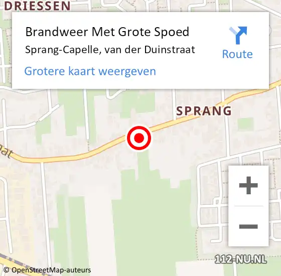 Locatie op kaart van de 112 melding: Brandweer Met Grote Spoed Naar Sprang-Capelle, van der Duinstraat op 9 oktober 2021 10:19