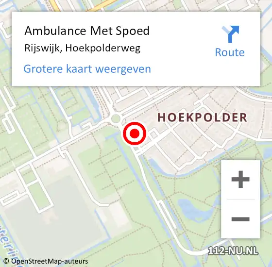 Locatie op kaart van de 112 melding: Ambulance Met Spoed Naar Rijswijk, Hoekpolderweg op 9 oktober 2021 10:20