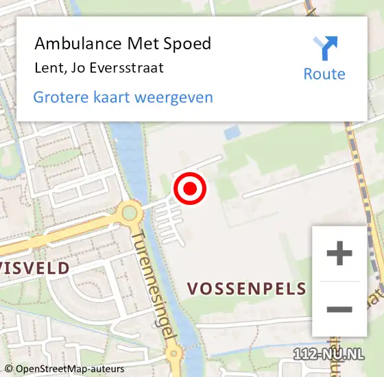 Locatie op kaart van de 112 melding: Ambulance Met Spoed Naar Lent, Jo Eversstraat op 9 oktober 2021 10:25