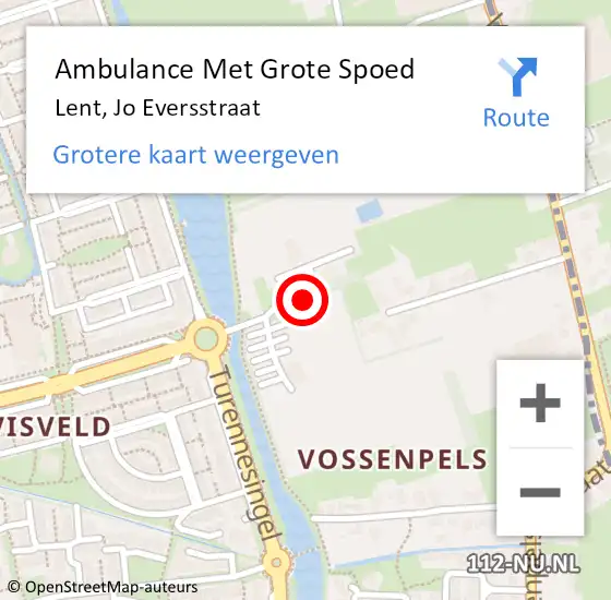 Locatie op kaart van de 112 melding: Ambulance Met Grote Spoed Naar Lent, Jo Eversstraat op 9 oktober 2021 10:28