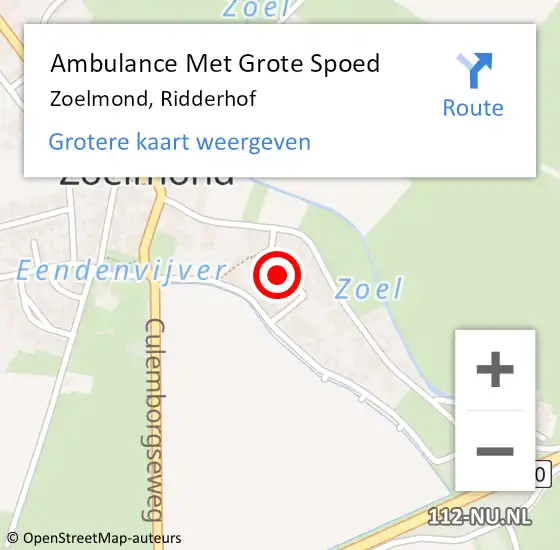 Locatie op kaart van de 112 melding: Ambulance Met Grote Spoed Naar Zoelmond, Ridderhof op 9 oktober 2021 10:37