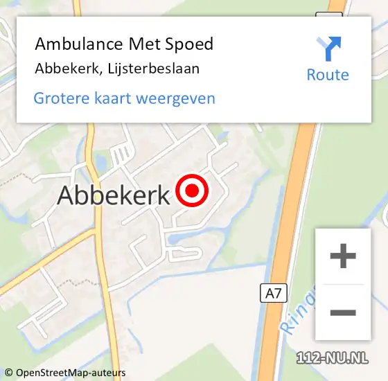 Locatie op kaart van de 112 melding: Ambulance Met Spoed Naar Abbekerk, Lijsterbeslaan op 25 juni 2014 14:27