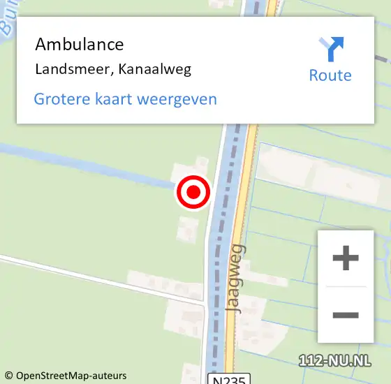 Locatie op kaart van de 112 melding: Ambulance Landsmeer, Kanaalweg op 9 oktober 2021 10:51