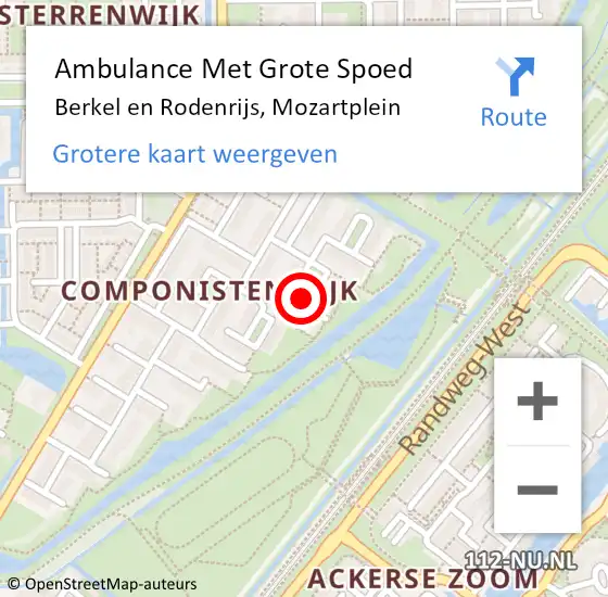 Locatie op kaart van de 112 melding: Ambulance Met Grote Spoed Naar Berkel en Rodenrijs, Mozartplein op 9 oktober 2021 11:47