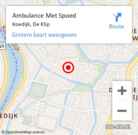Locatie op kaart van de 112 melding: Ambulance Met Spoed Naar Koedijk, De Klip op 9 oktober 2021 12:07