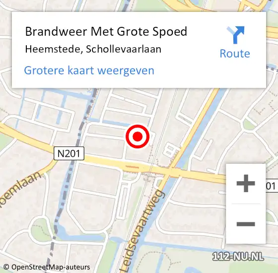 Locatie op kaart van de 112 melding: Brandweer Met Grote Spoed Naar Heemstede, Schollevaarlaan op 9 oktober 2021 12:08