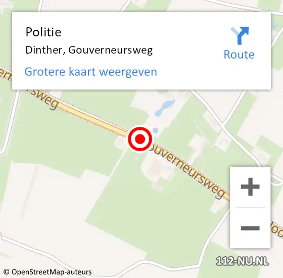 Locatie op kaart van de 112 melding: Politie Dinther, Gouverneursweg op 9 oktober 2021 12:27