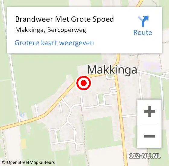 Locatie op kaart van de 112 melding: Brandweer Met Grote Spoed Naar Makkinga, Bercoperweg op 9 oktober 2021 12:32